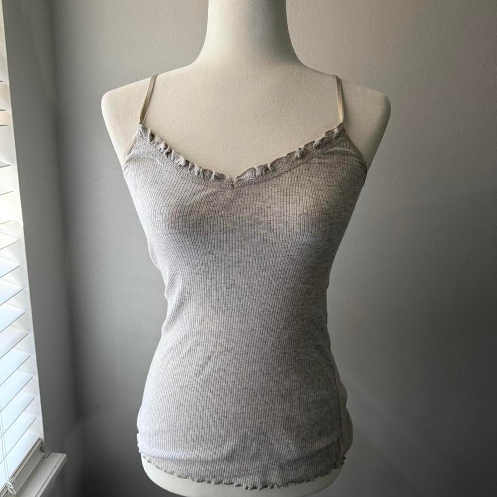 Gap Tank Top Cami Gray Medium Ribbed Ruffle Trim Y2K Gapbody